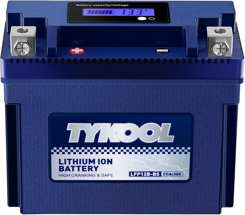 TYKOOL YT12B-BS, 3X Cranking Amps,Lithium LiFePO4 Motorcycle Battery, 12V 6Ah, 360CCA,Powersports Battery, Compatible for Ducati,Kawasaki 1000cc,Triumph 865cc,Yamaha 600cc,1000cc - Image 1